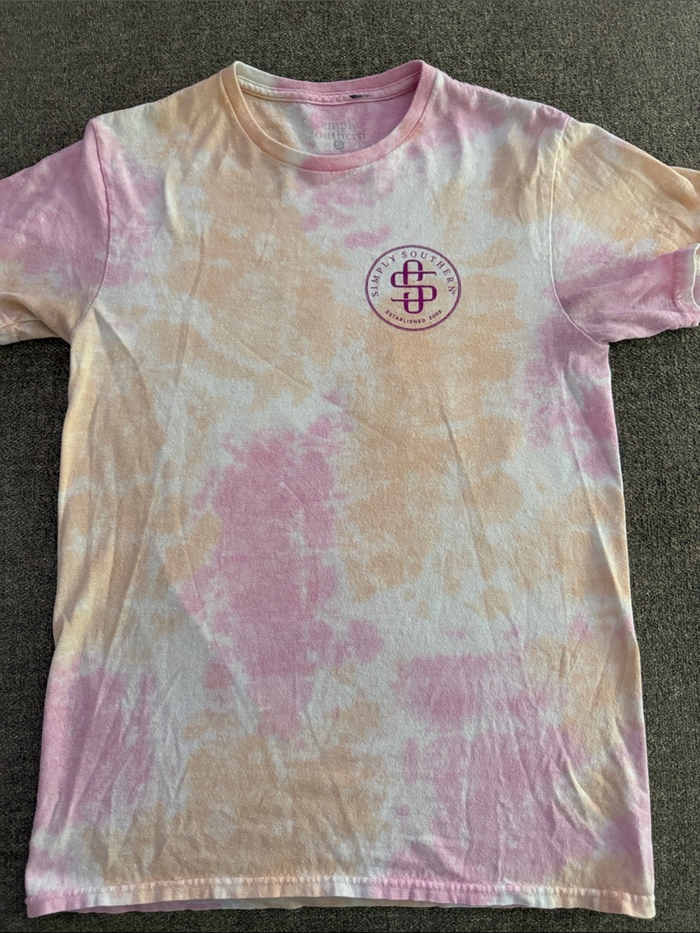 Simply Southern Pastel Pink & Peach Tie-Dye Crewneck Tee